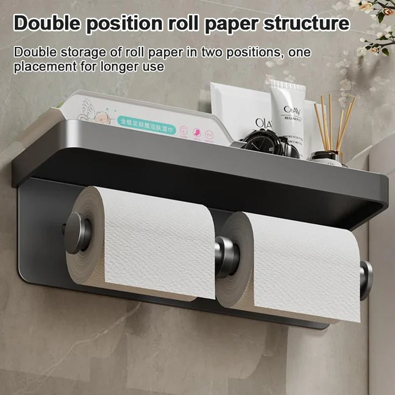 Aluminum Alloy Toilet Paper Holder with Storage Tray “AluTray”