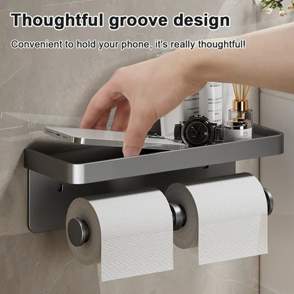 Aluminum Alloy Toilet Paper Holder with Storage Tray “AluTray”