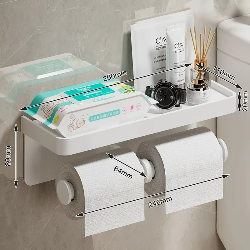 Aluminum Alloy Toilet Paper Holder with Storage Tray “AluTray”