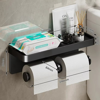 Aluminum Alloy Toilet Paper Holder with Storage Tray “AluTray”