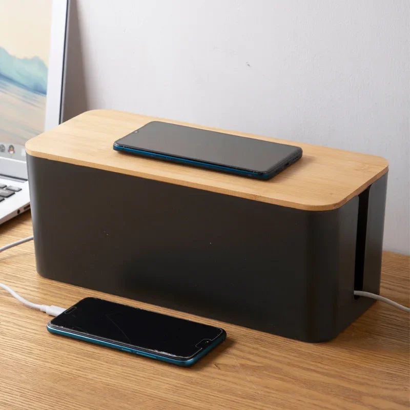 “ZenTech” Cable Management Box with Bamboo Lid