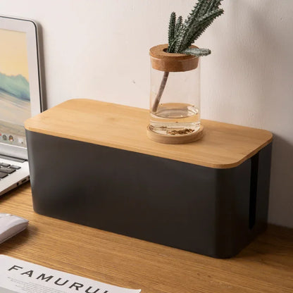 “ZenTech” Cable Management Box with Bamboo Lid