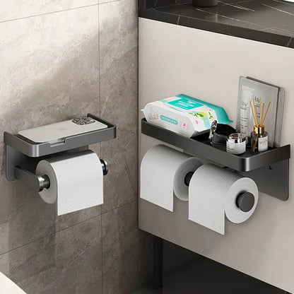 Aluminum Alloy Toilet Paper Holder with Storage Tray “AluTray”