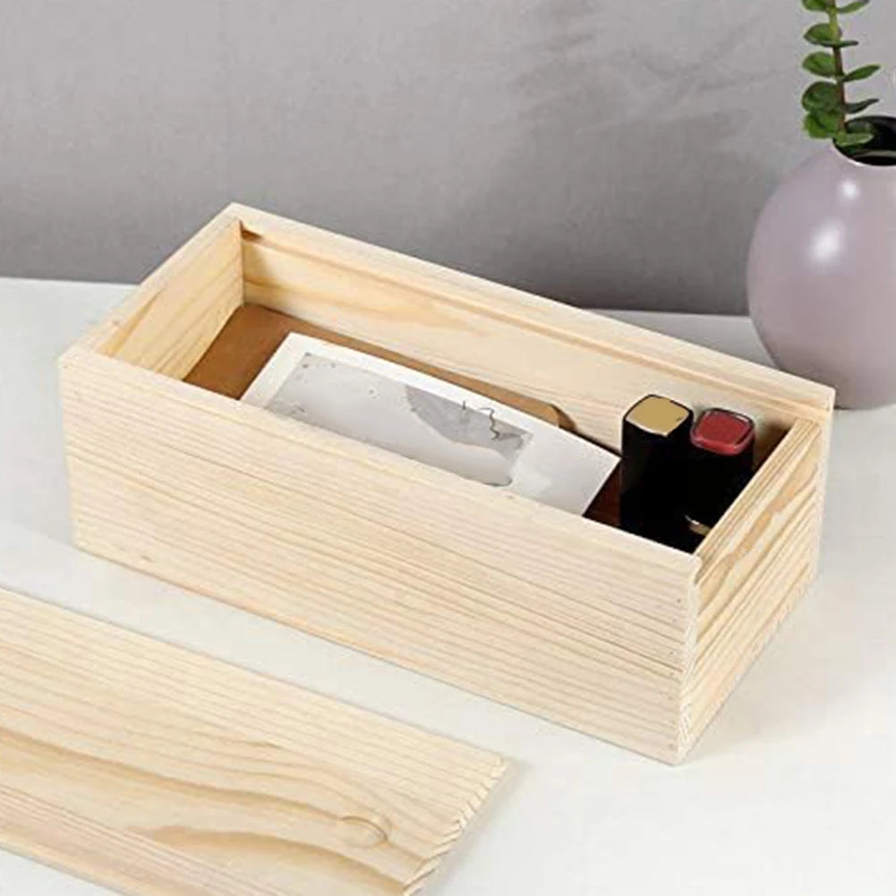 “NaturalCraft” Wooden Storage Box with Sliding Lid