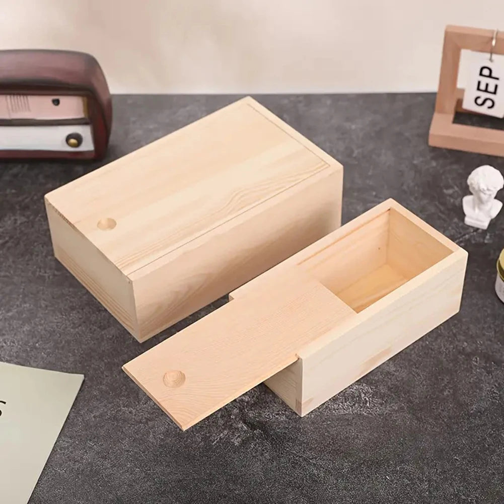 “NaturalCraft” Wooden Storage Box with Sliding Lid