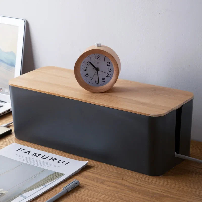 “ZenTech” Cable Management Box with Bamboo Lid